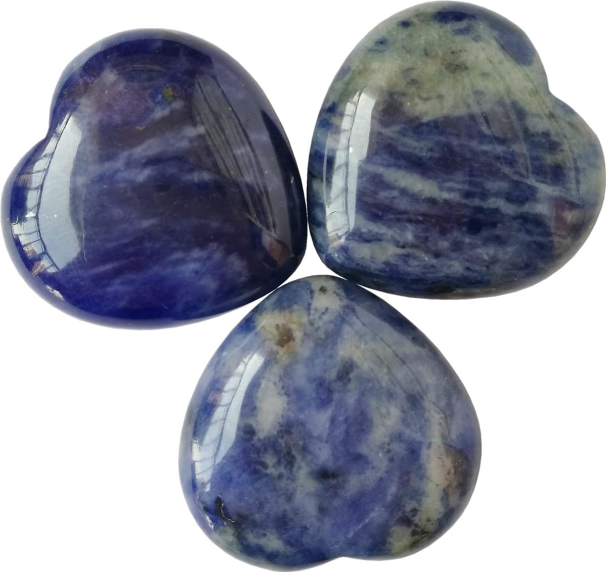 3 stuks natuurlijke sodaliet tas palm duim helende kristal hart liefde zorgenstenen, 25mm Reiki compensatiekristal en helende stenen