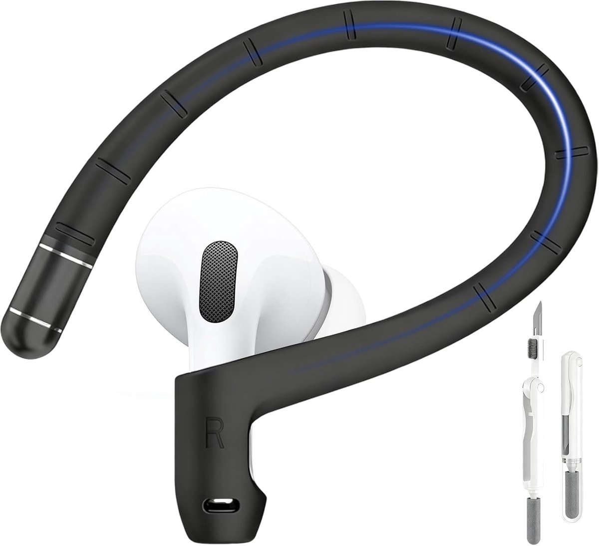 Siliconen Oorkhaken voor AirPods Pro 3 & 2 Oordopjes [Memory Titanium Alloy], Zacht en Comfortabel | Anti-Verlies Sportoorkhaken voor AirPods 4 Oordopjes met Nekkoord + Reinigingspen (Zwart)