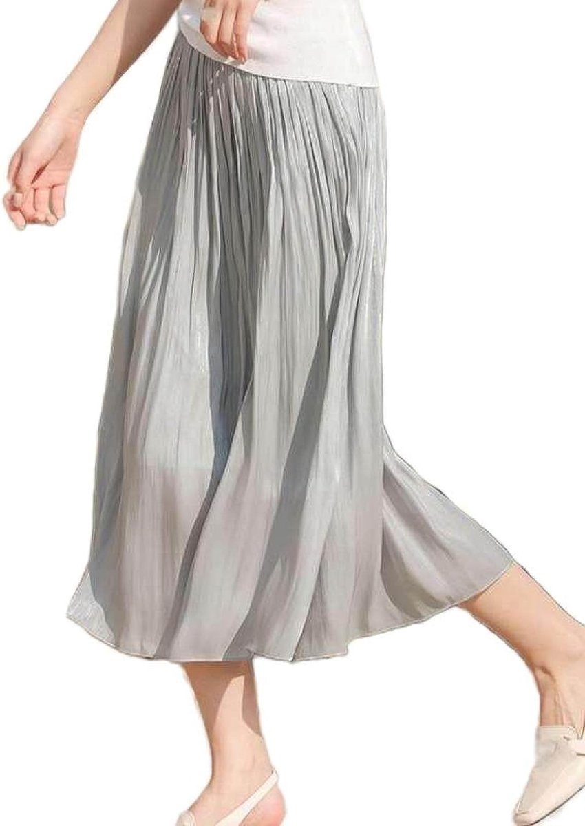 Zijde Satijn Hoge Taille Rok - Zomer Effen Kleur Streamer A-Lijn Rok Mesh Swing Rok Halflange Veelzijdige Slanke Paraplu Rok, Modieuze Zachte Zijdeachtige Gedrapeerde Rok,Groen,One Siz