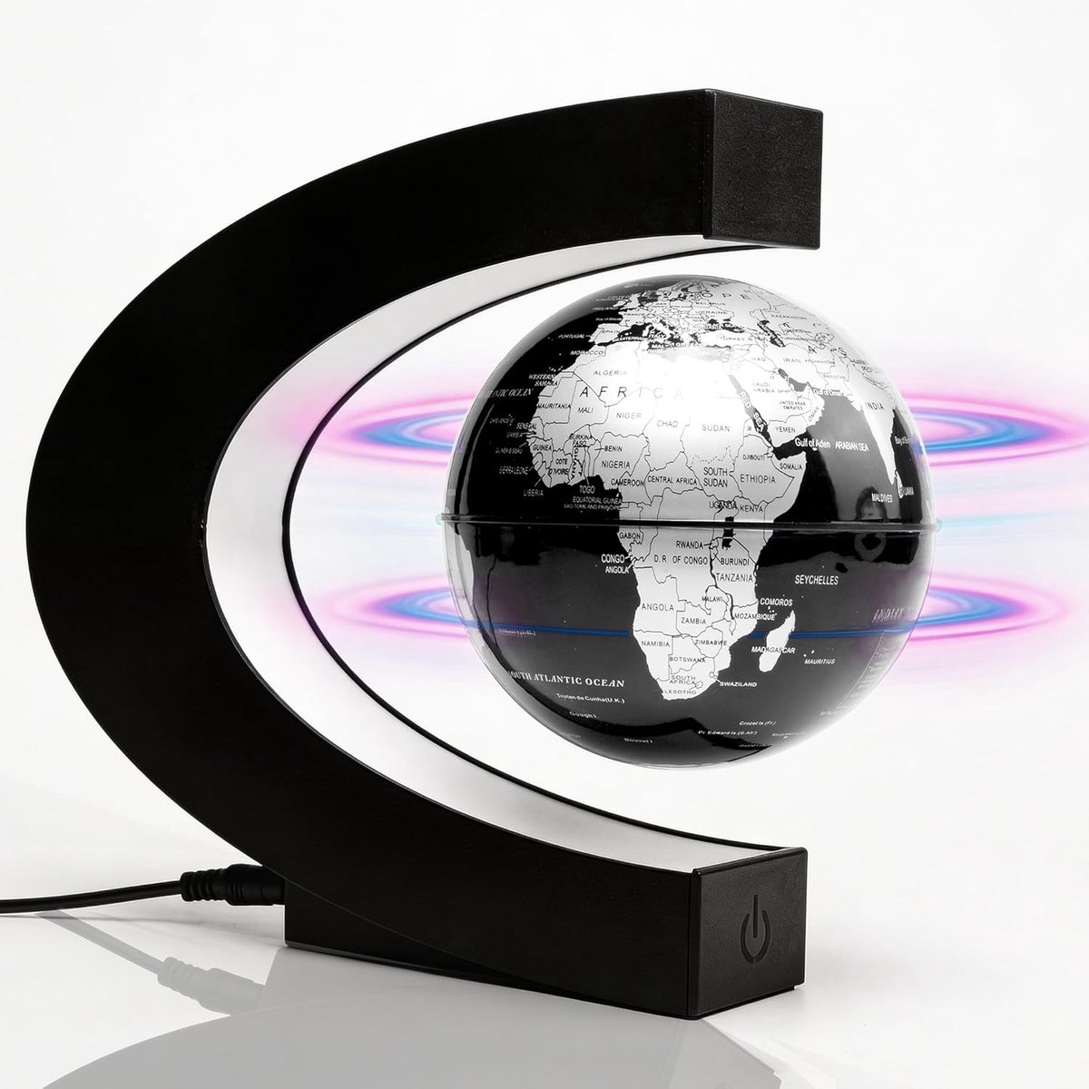 Magnetische zwevende wereldbol drijvende wereldkaart met LED-lichtframe en aanraakbediening, roterende aarde anti-zwaartekrachtlamp, coole technische gadgets, unieke geschenken voor mannen, baas