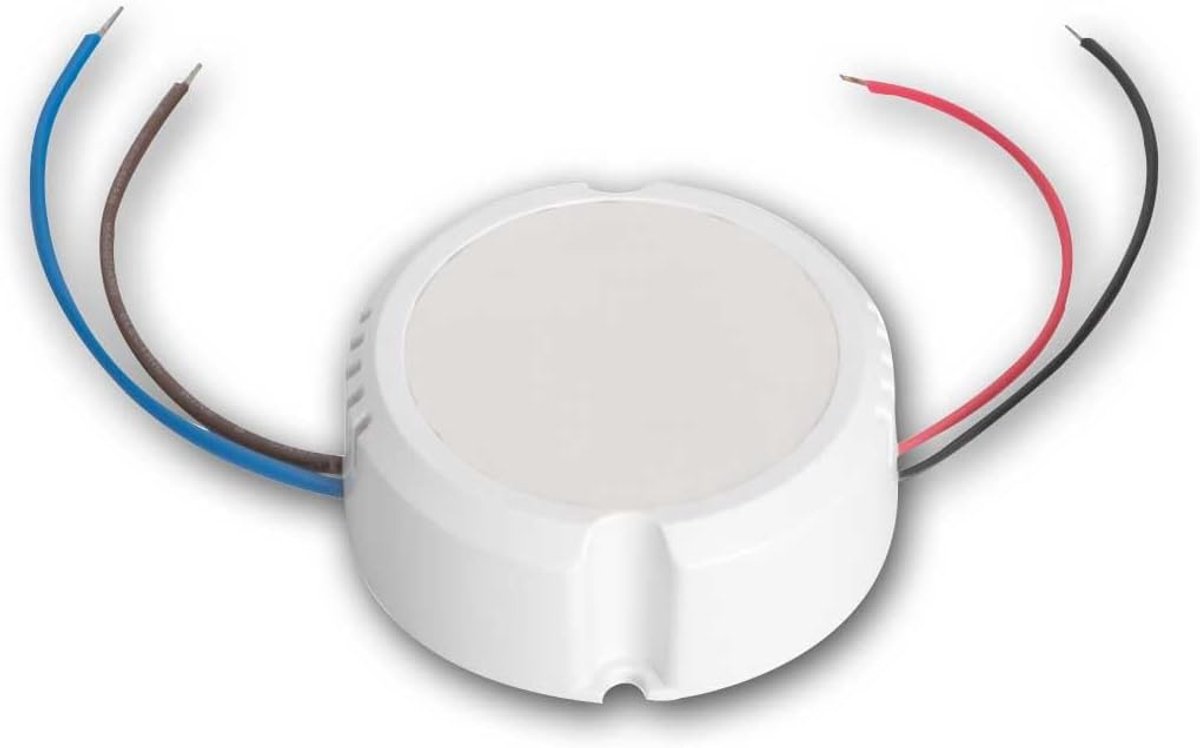 10W LED-transformator, 230V naar 12V DC, diameter 55mm, plat ontwerp, voor inbouw in inbouwdozen of inbouw in smalle ruimtes