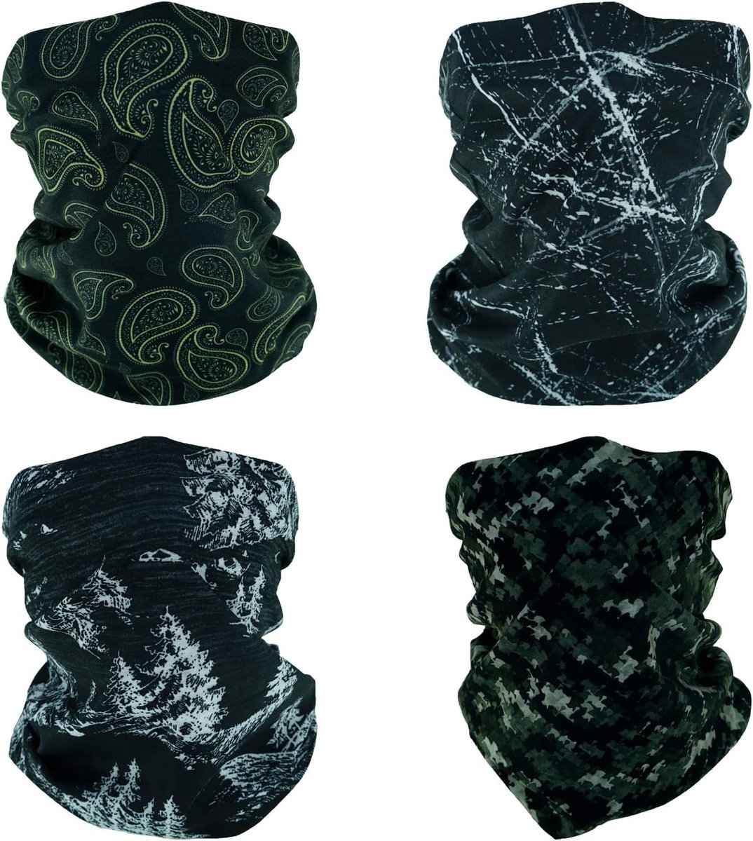 4 Hoofdband Bandana Bivakmuts Halfgelaatsmasker Schildhoofd Haarsjaal Halsbeenkap Muts Multifunctioneel Voor Dames Heren Ademend Herbruikbaar Wasbaar Dennen Sneeuwberg Zwart