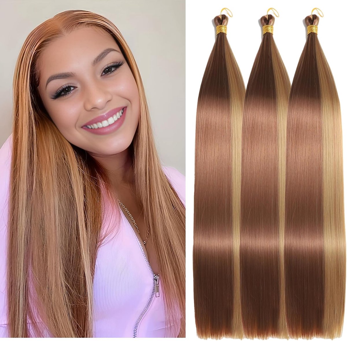 28 Inch Straight Hair Extensions 150g 3 Packs Bone Straight Braiding Hair, Soft Synthetic Bundles Crochet Braids Hair Bundles for Braiding (27/30, 28 Inch 3 Packs)