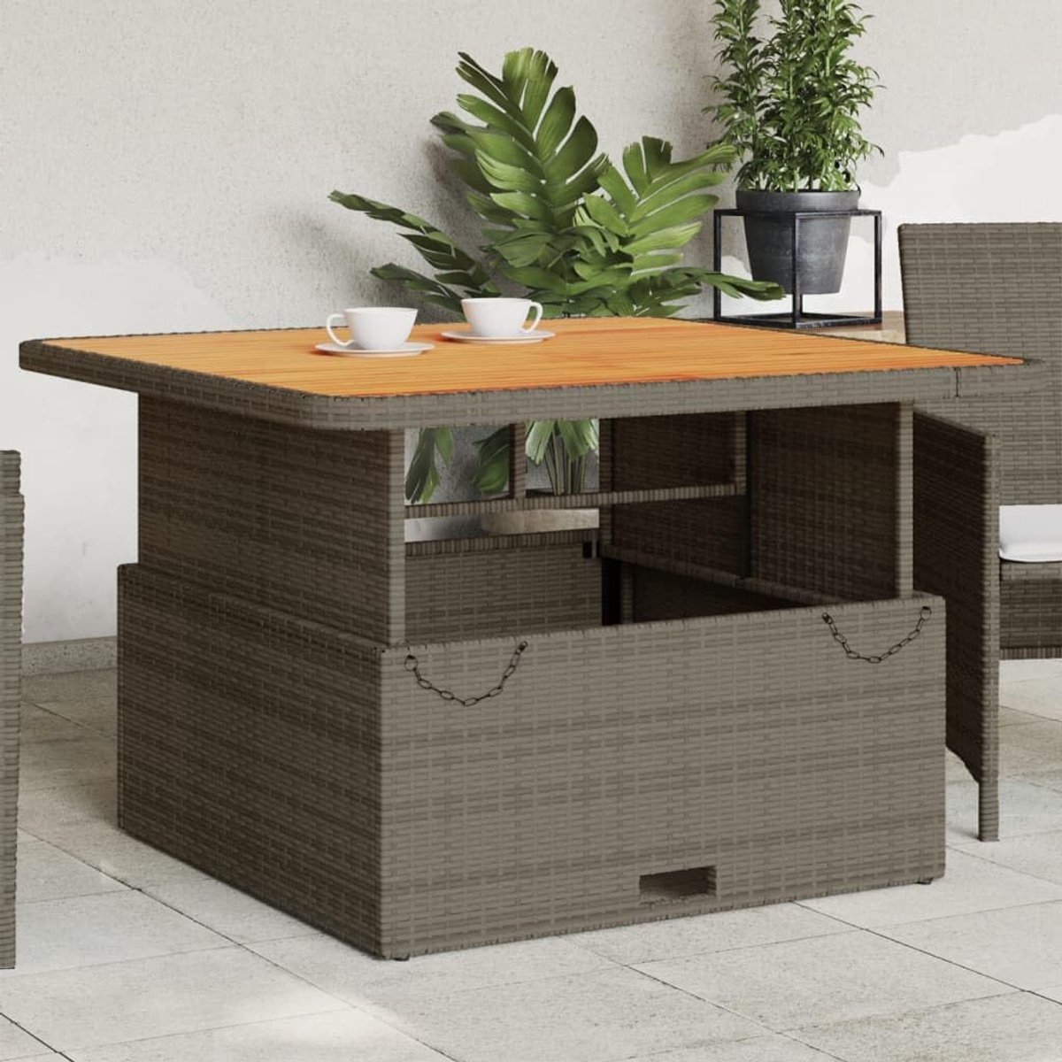 Tuintafel, grijs, 110 x 110 x 71 cm, polyrotan, acaciahout, X235