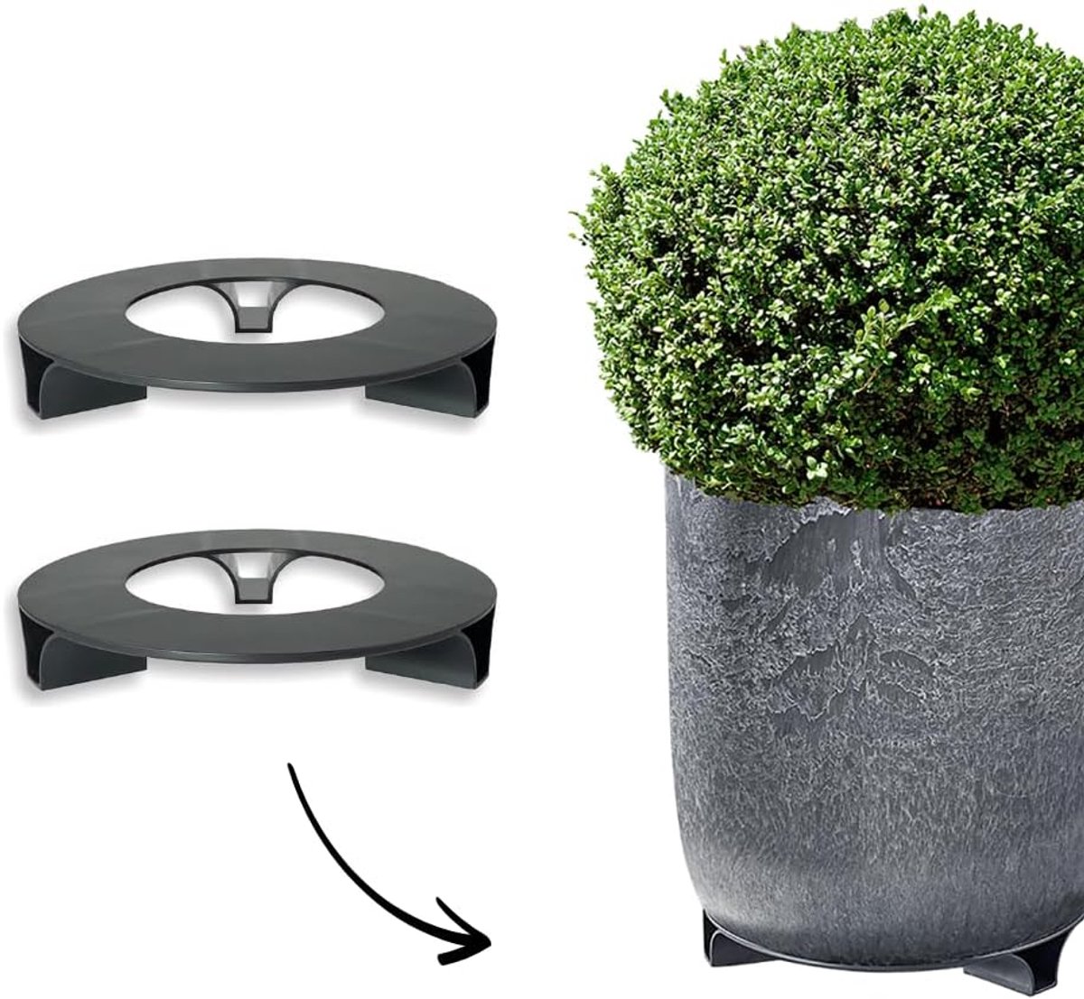 Set van 2 bloempotonderzetters - kleur: zwart - rond - 27 cm diameter - onderzetter bloempot - gerecycled materiaal - Made in Germany