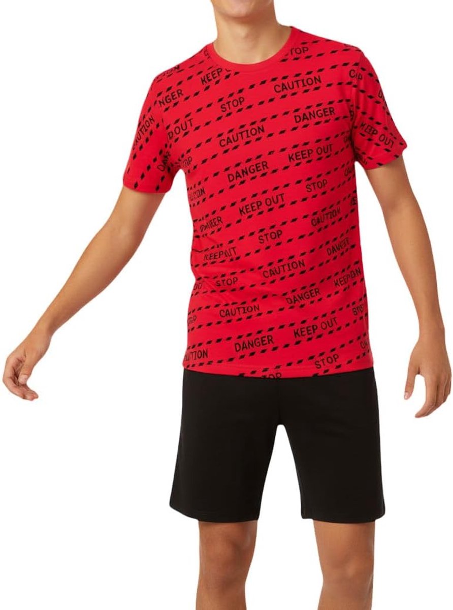 One Clothing Jongenspyjama met bermudabroek en voetbal- of skateboardmotief