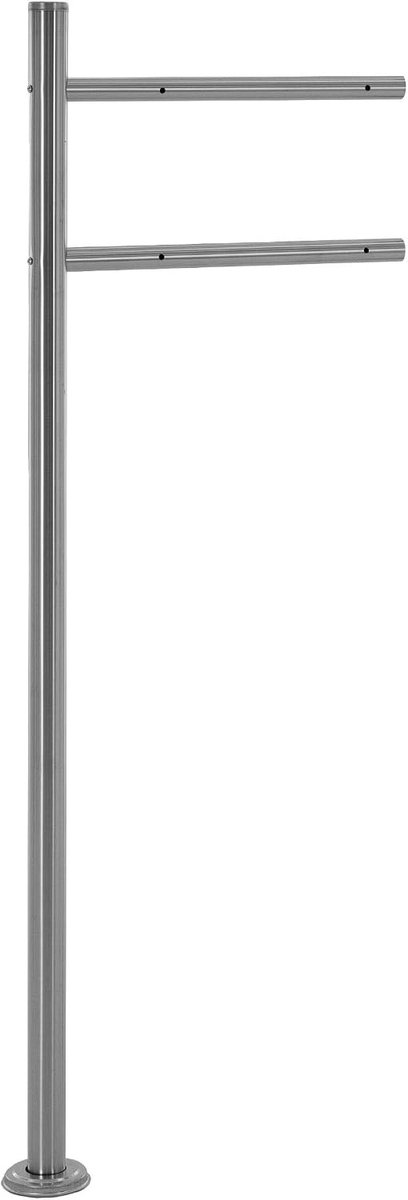 Brievenbusstandaard van roestvrij met zilveren poedercoating heeft een hoogte van 120 cm Deze ronde losse paal is schroefbaar en geschikt voor wandbrievenbussen met een bijpassende beugel