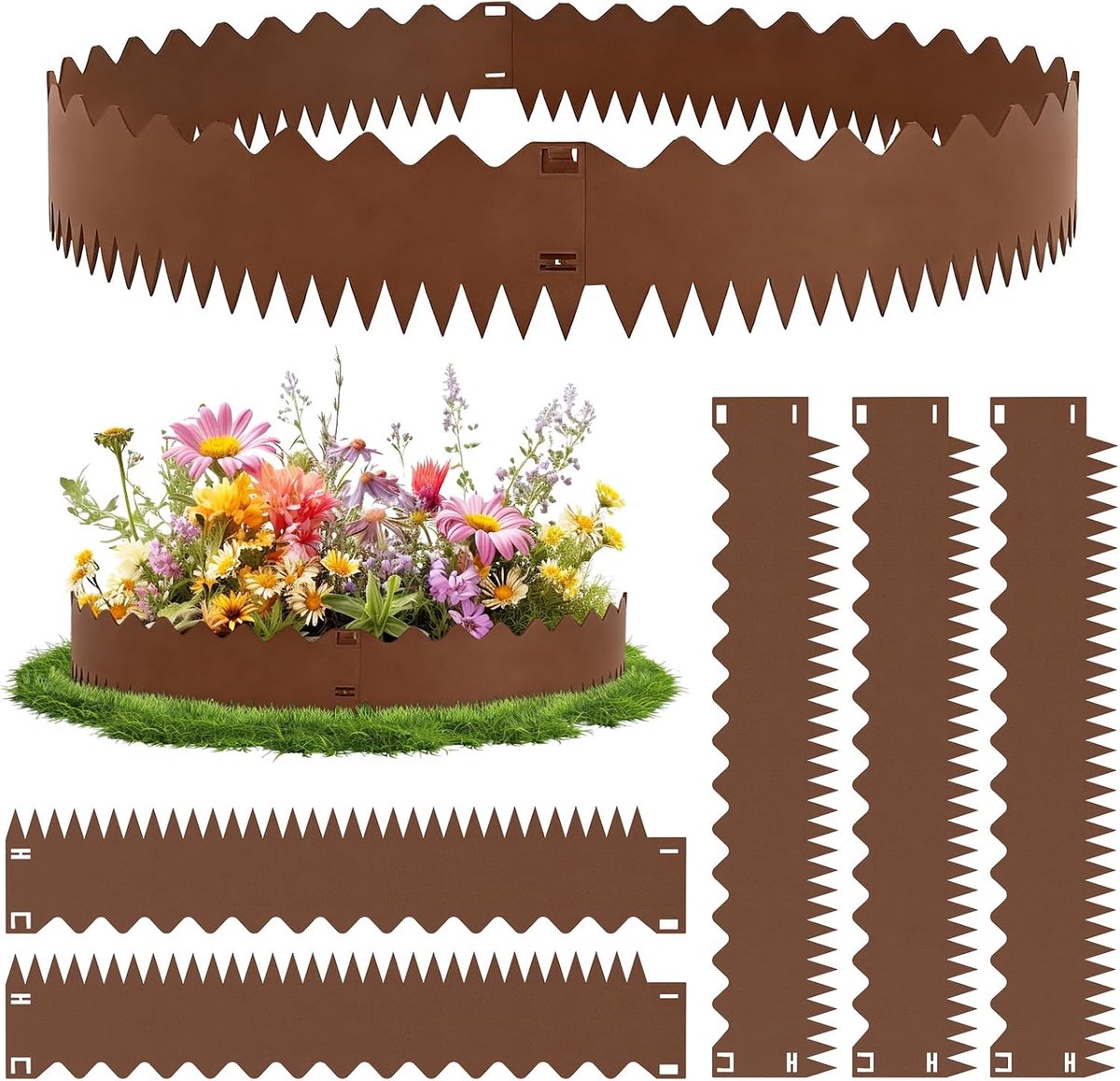 107,5 cm x 5 gazonrand, metaal, cortenstaal, flexibele bloembedomranding van staal, bloembegrenzing, lawn Edging, gazonranden voor bloembakranden, tuinrand, golf, bruin, 15 cm