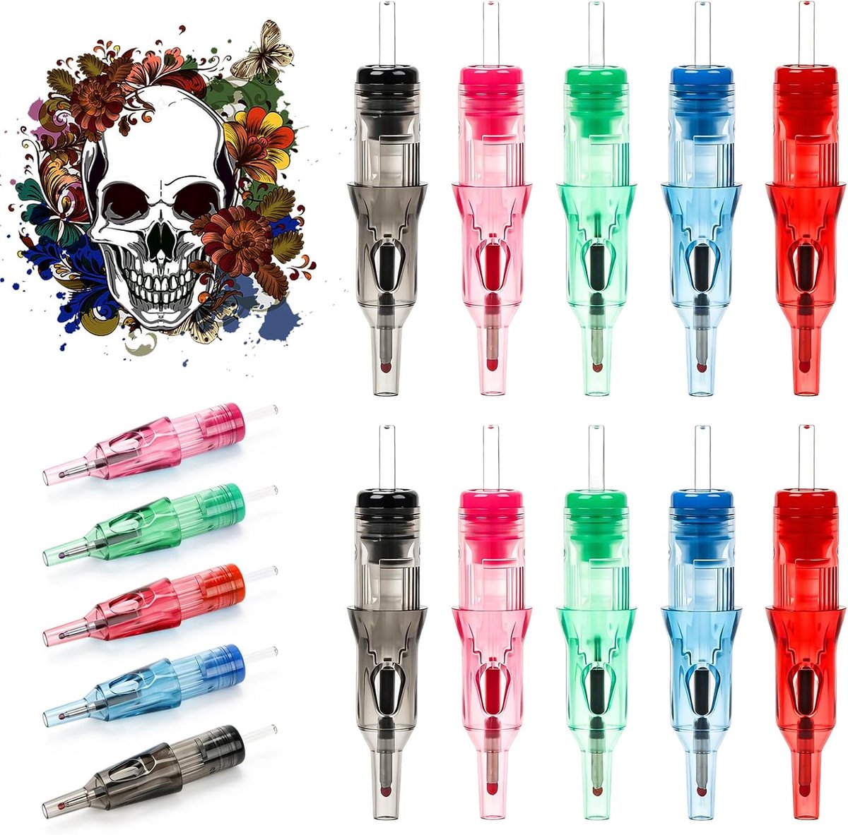 Cartridges 20 stuks – transparante naaldcassettes in mix voor dotwork & fijne lijnen, oefenset voor beginners en kunstenaars