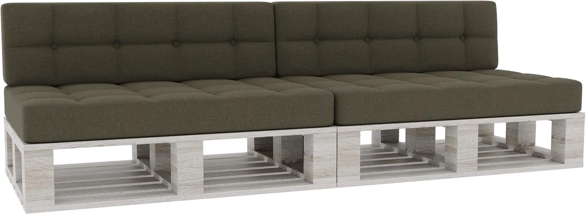 Palletkussens Zitkussens Rugleuning Gewatteerd PFG 2xSet (Zitkussen 120x80 +Rugleuning 120x40), Donkergroen)