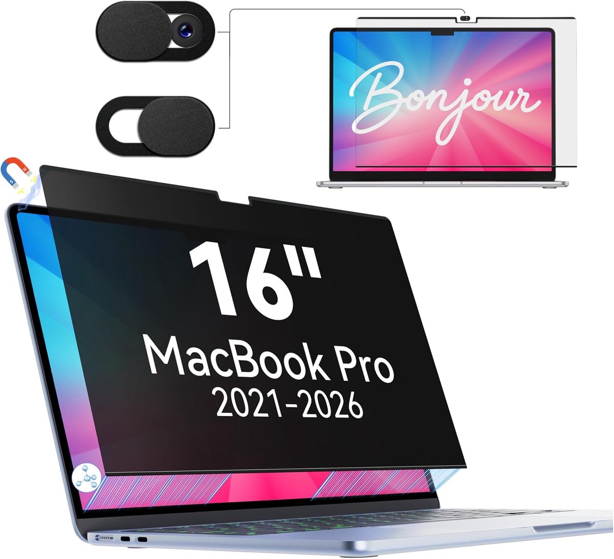 Privacyfilter voor MacBook Pro 16 inch (2021-2026, M1, M2, M3, M4, M5), afneembaar, anti-spionage, blauw licht, beschermt het scherm