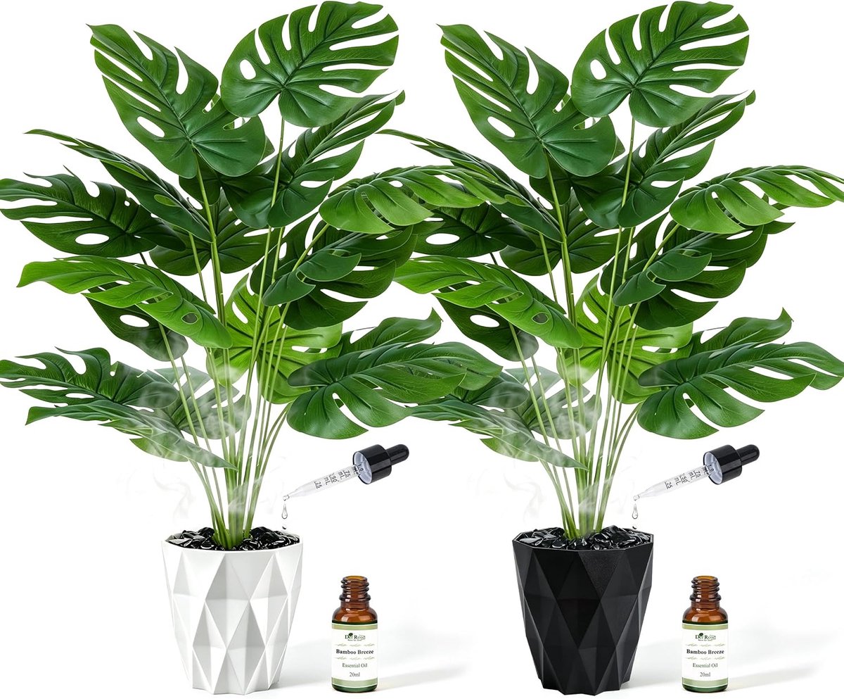 Kunstplanten met geurstenen basis, 71 cm kunstgroen in witte diamantpotten voor badkamer kantoor bureau plank slaapkamer woondecoratie