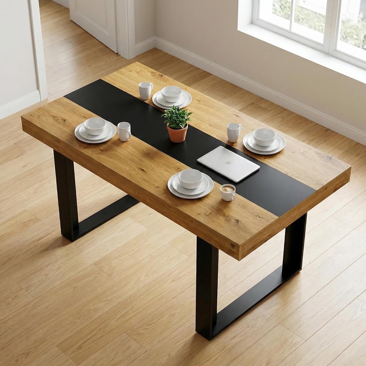 Eettafel, 160 x 80 x 75 cm, rechthoekige tafel voor 6-8 personen, geschikt voor eetkamer, keuken, woonkamer, vergaderruimte, 15 mm spaanplaat, stabiele paneelpoten/tafelblad (eikennerf)