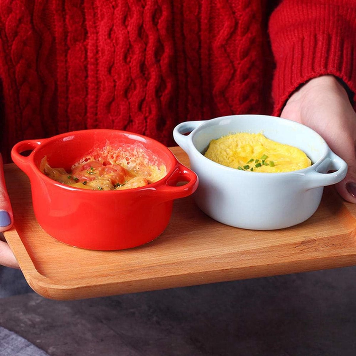 Gebakken rijstkom met deksel keramische oven kom schattig pudding Bowl-blauw