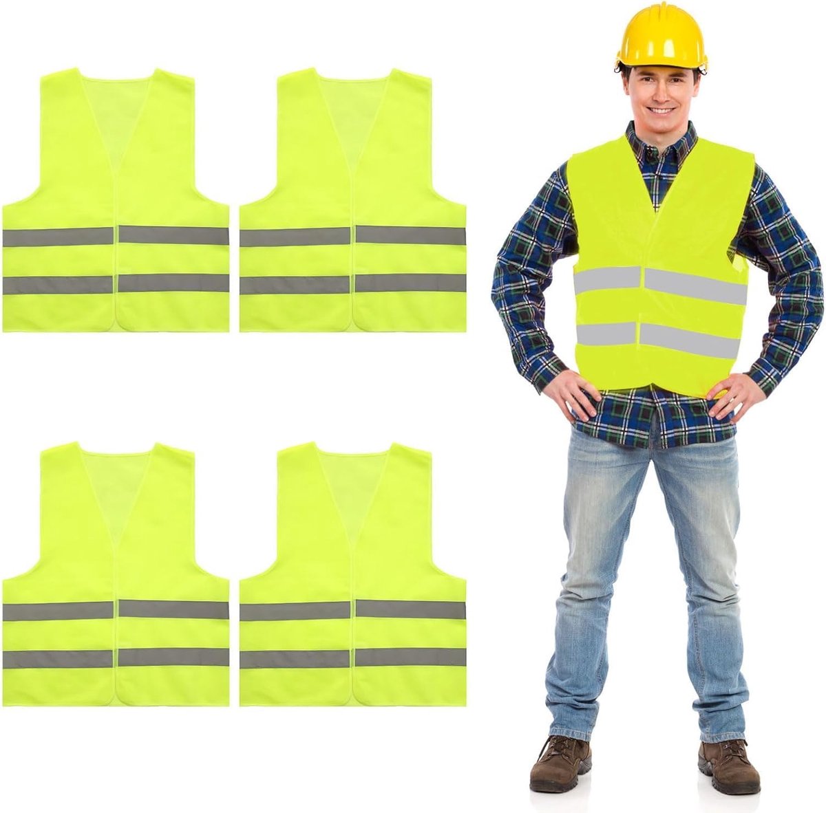Veiligheidsvesten Auto, 4-Delig, Reflecterend, Geel, Universeel, Voor Heren, Motorfiets, Automobilisten, Bestuurders, Werknemers
