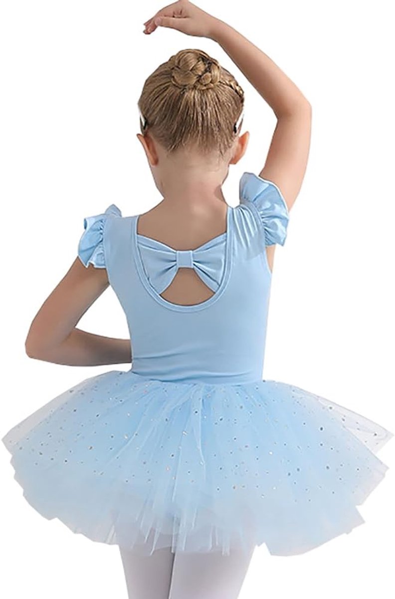 Balletjurk voor meisjes, tutu, rok voor meisjes, 4 lagen tule, body voor dans, tutu, ballet, leotard, gymnastiekjurk, korte mouwen, ballerina, meisjesbody