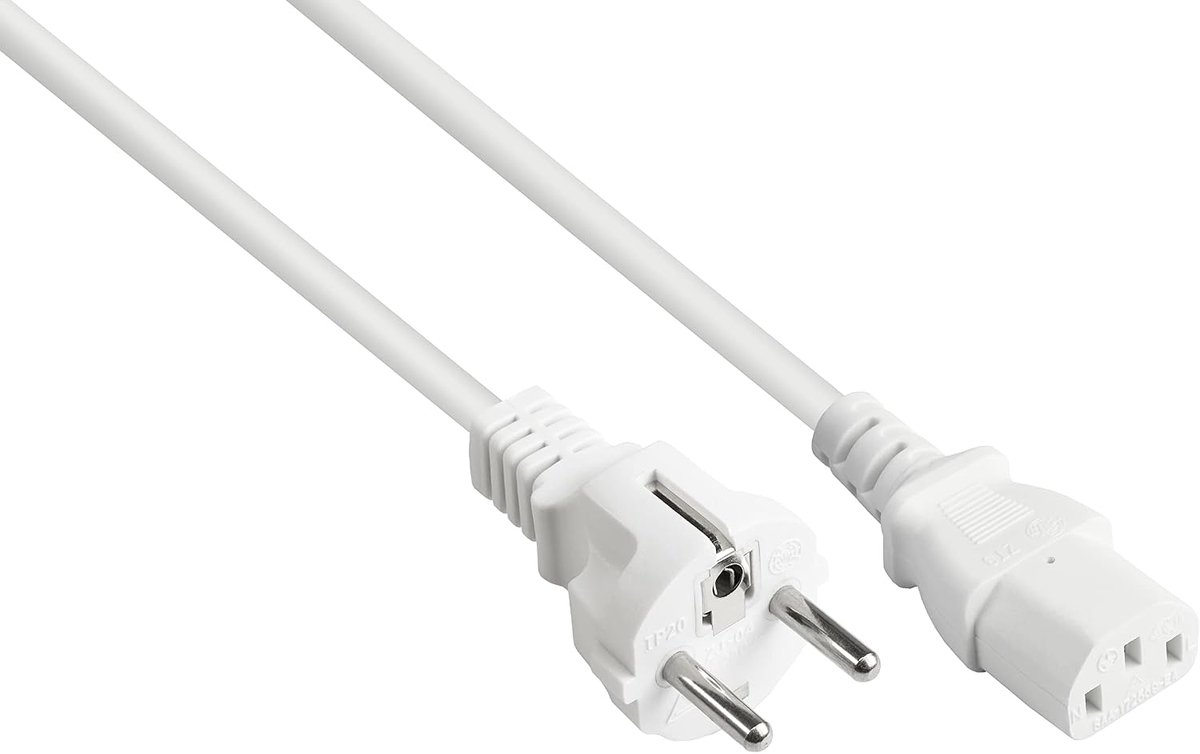 Connections Netsnoer - 1,5 m - geaarde stekker type E+F (CEE 7/7, recht) op C13 koudapparaatbus (recht) - kopergeleider CU - 0,75 mm² - aansluitkabel voor KOUD - WIT
