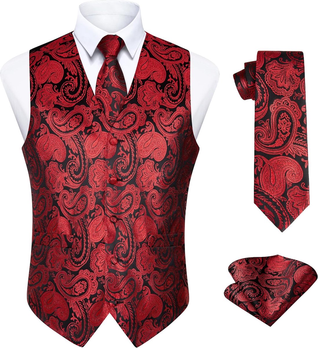 Heren vesten Paisley vest stropdas pochet set voor bruiloft party business XS-6XL