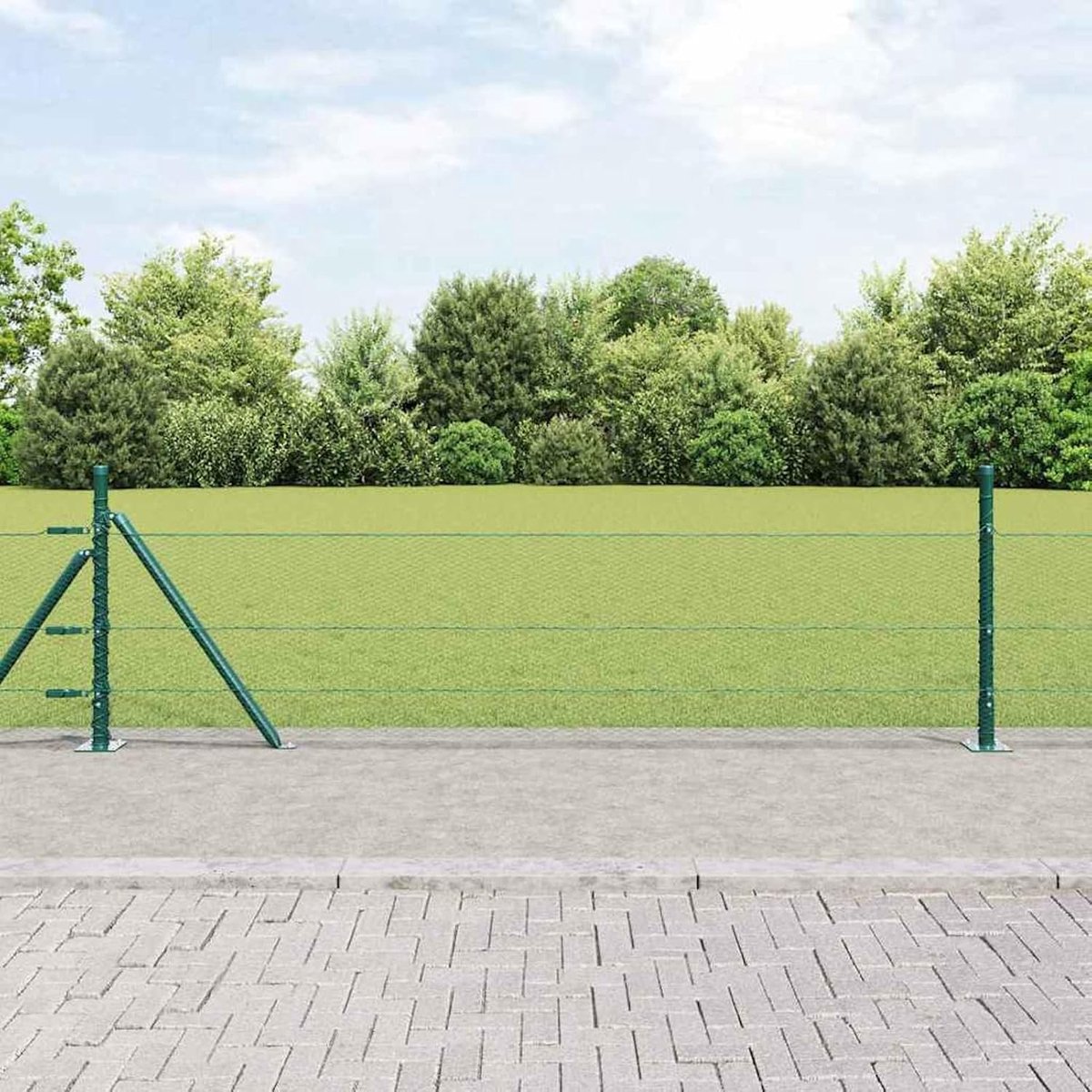 Palen 0,4 x 50 m, hekpalen met voetplaten, 13 stuks, Ø 32 mm, 50 cm, verzinkt staal, hekstangen, metalen palen voor draadhekken, tuinhek, weidehek buiten