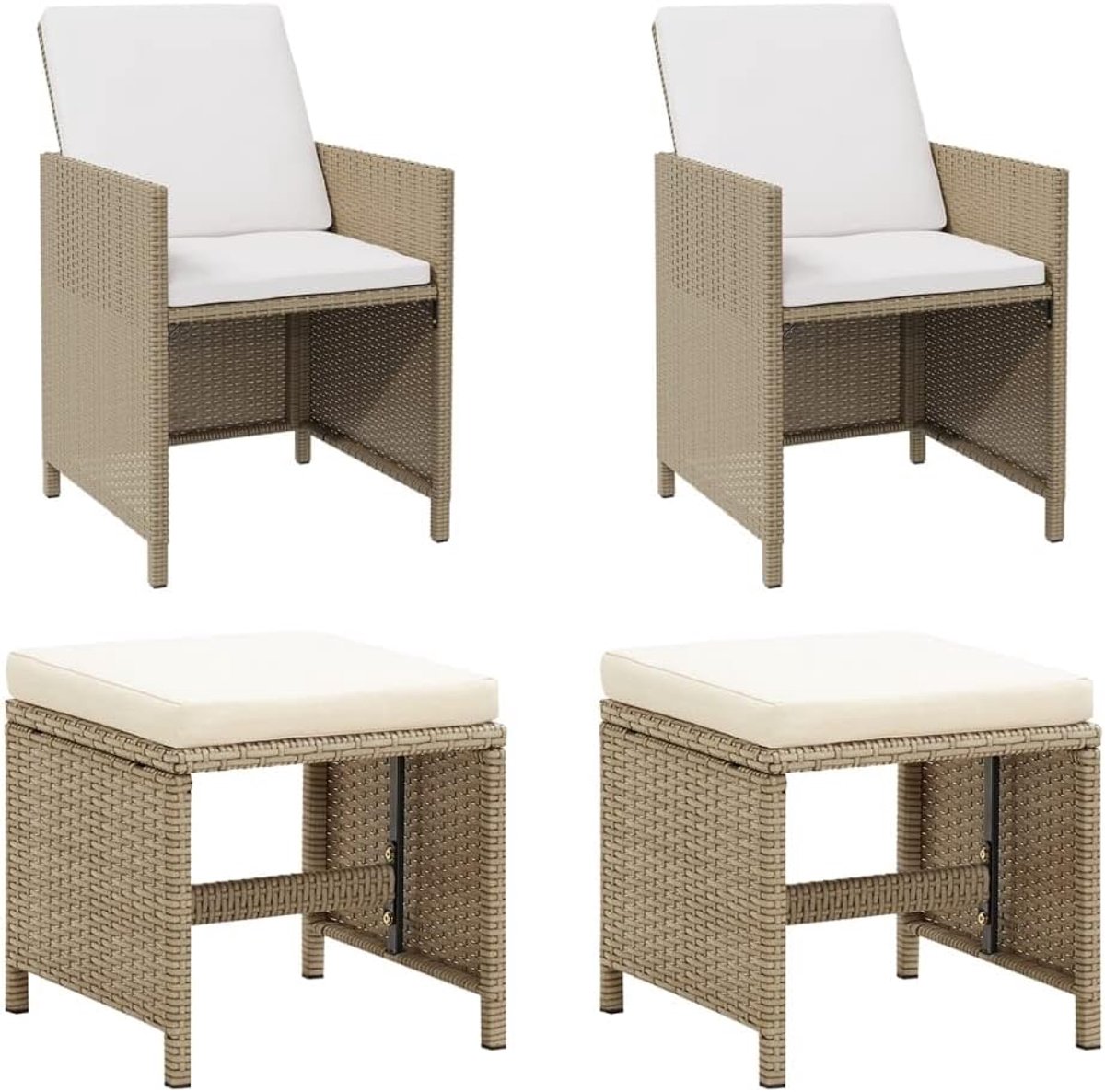 Tuinstoelen met krukken van PE-rotan en stalen frame, gevoerde kussens voor terras, zwembad of balkon, waterdicht en gemakkelijk te reinigen, draagkracht 110 kg
