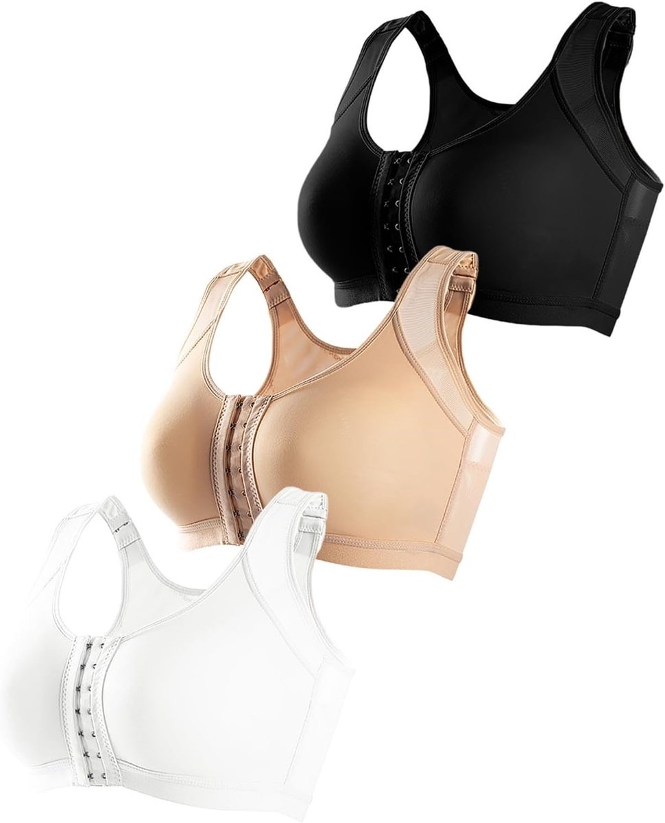 Comfortabele en sexy beha met gesp aan de voorkant zonder stalen ring voor dames, 3 stuks