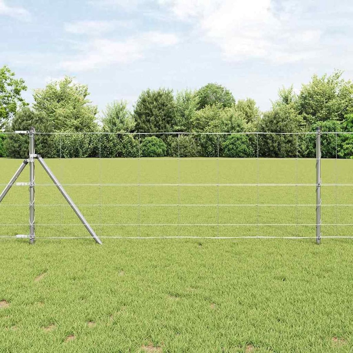Veldhek 0,8 x 100 m verzinkt staal, hekpalen 13 stuks Ø 32 mm 120 cm verzinkt staal net voor kleine dieren tuinhek hek voor tuin huis binnenplaats kippenhek konijnenhok wildbescherming