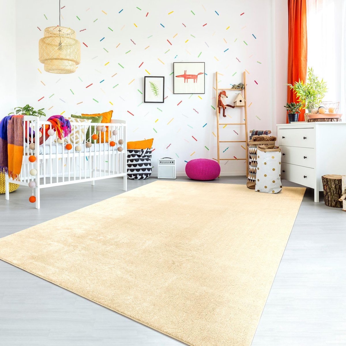 Home Vloerkleed Kinderkamer Meisjes Jongens Pastel Effen Kleur Modern Wasbaar, Kleur:Beige, Maat:120x160 cm