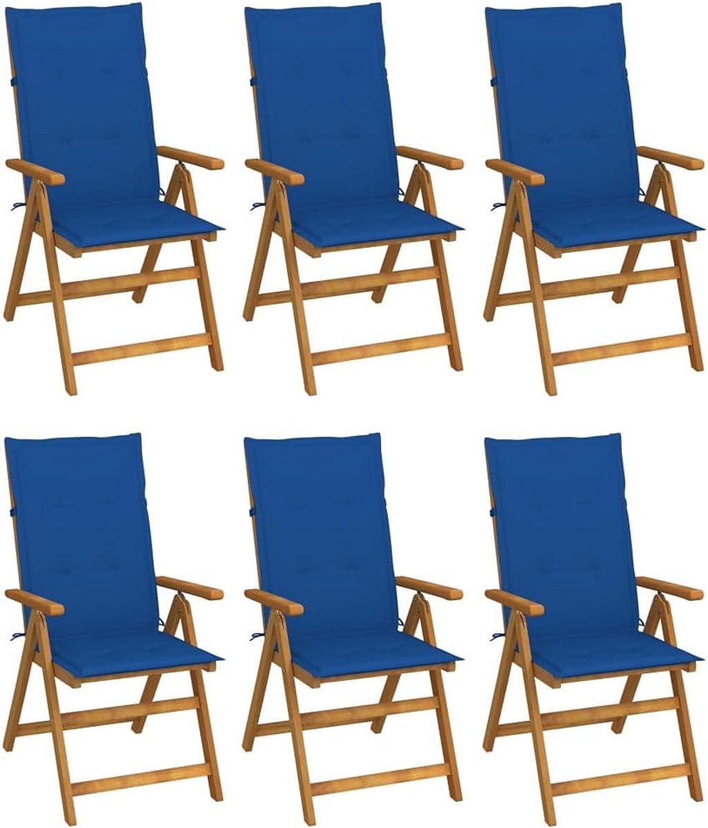 Inklapbare tuinstoelen, 6 stuks, met massieve acaciakussens, stoelen, eetkamerstoelen, voor tuin, outdoor, tuinstoelen, buitenstoelen, J3064129