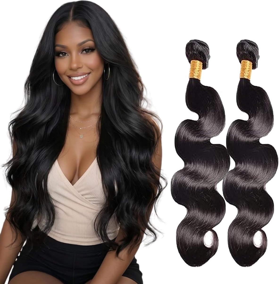 Wave Human Hair Bundles Sew in Hair Natural Black Real Hair Extensions 2 Bundles Unprocessed Human Hair Minimal Smell Low Shedding for Women 30 30 Inch