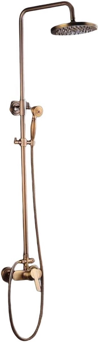 Roestvrij staal + koper, antieke doucheset, douchearmatuur, regendouche, brons oppervlaktebehandeling, 16 x 128 x 30 cm