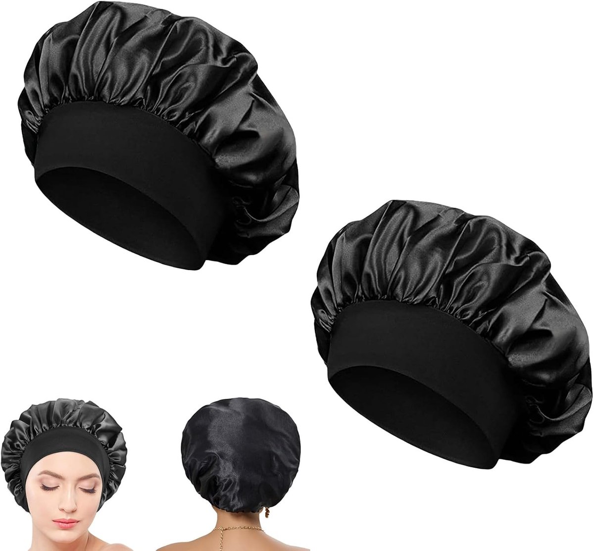 2 stuks, zijden muts om te slapen, slaapmuts, haarbescherming, zijden bonnet slaapmuts, satijnen haarkap voor 's nachts, slaapmuts met elastiek, haarbescherming voor dames
