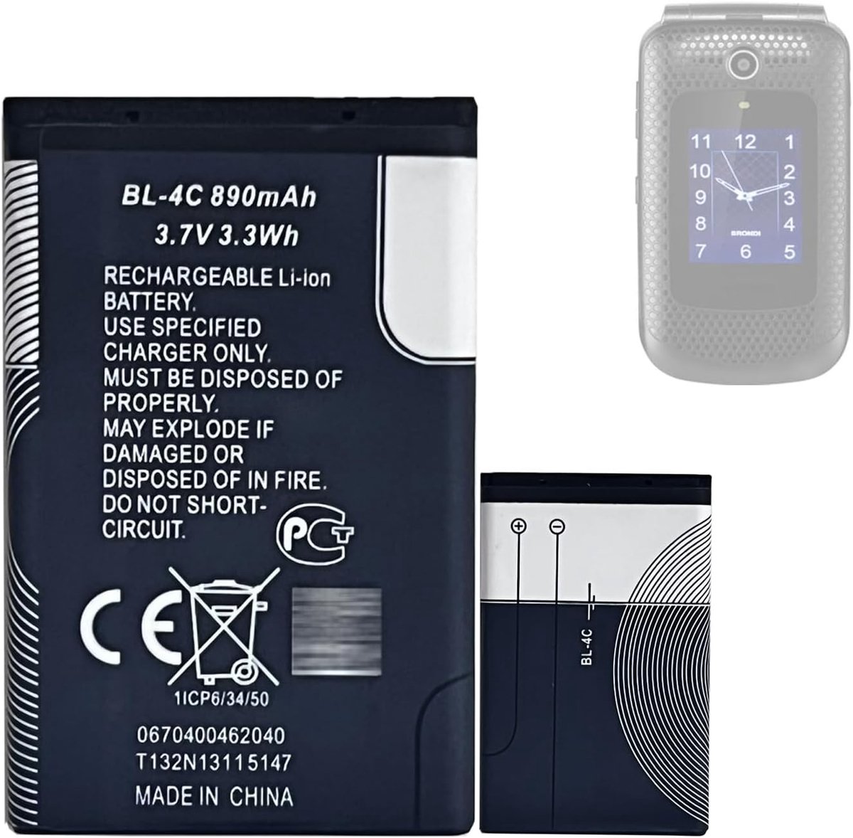 BL-4C, compatibel met Brondi Amico Fedele/Brondi Amico AMPLI VOX NO.:W11 mobiele telefoon smartphone telefoon