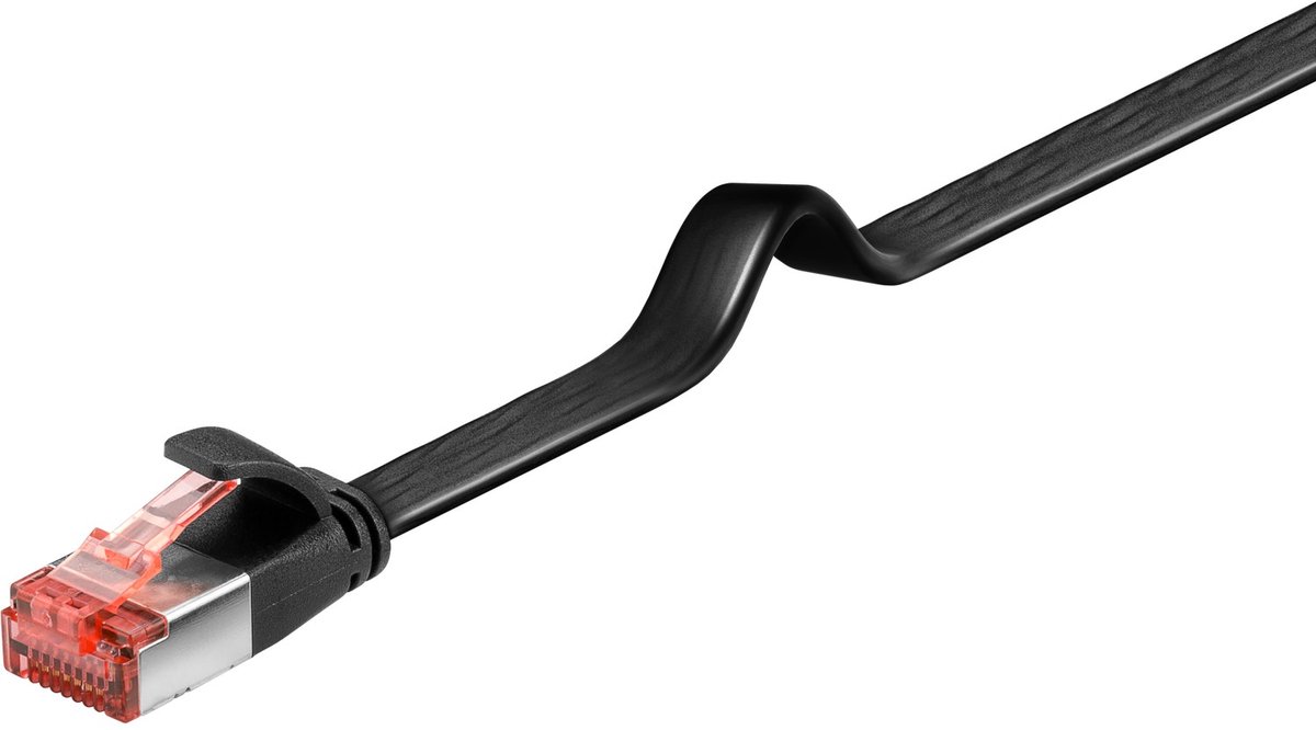 Image of Goobay platte CAT 6 netwerkkabel, 50 cm, U/FTP afgeschermd, 2x RJ45, koperen geleider, zwart
