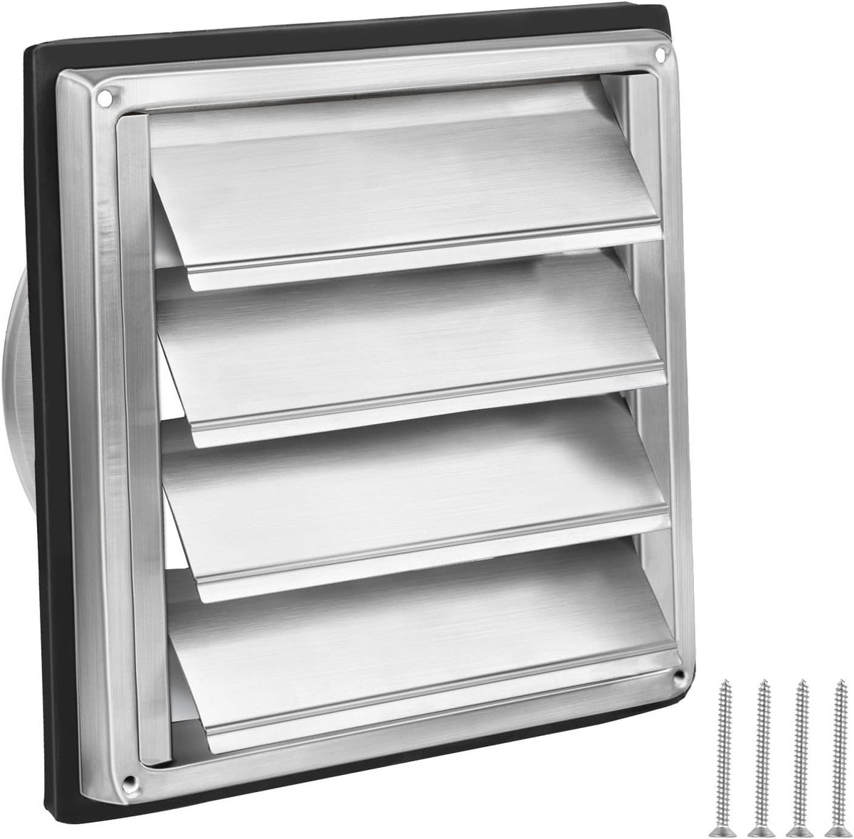 Ventilatierooster 100 mm met terugslagklep, Weerbestendig roestvrijstalen rooster met verstelbare lamellen voor afzuigkap en luchtcirculatie