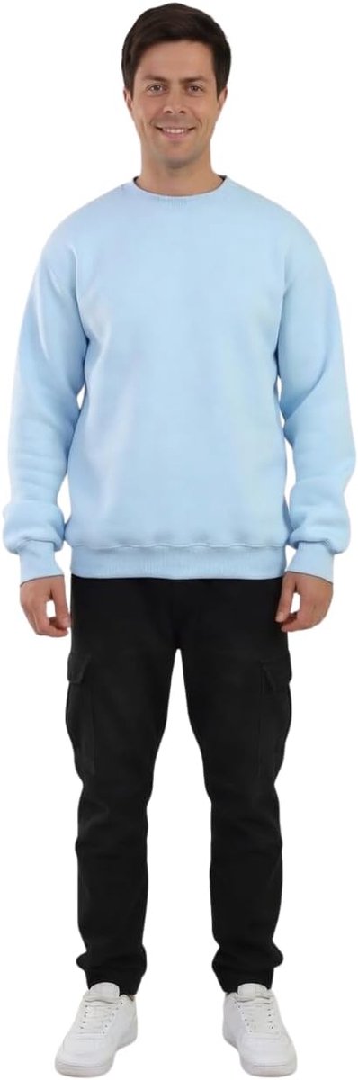 VA Heren Crewneck Sweatshirt - 100% Katoen Soft Casual Pullover - Baby Blue