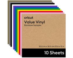 Cricut Permanent Value Vinyl - Pack of 10 Sheets - 30.5 cm × 30.5 cm (12" × 12") - Rainbow