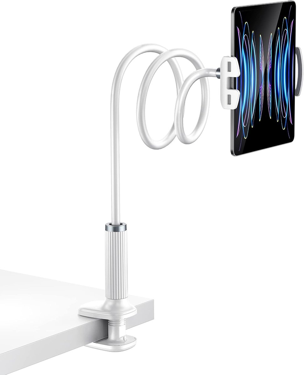 zwanenhals tablethouder - flexibele, verstelbare arm in bed voor iPad, mobiele telefoon, Switch/Samsung Galaxy Tabs/enz. 98 cm totale lengte (wit)