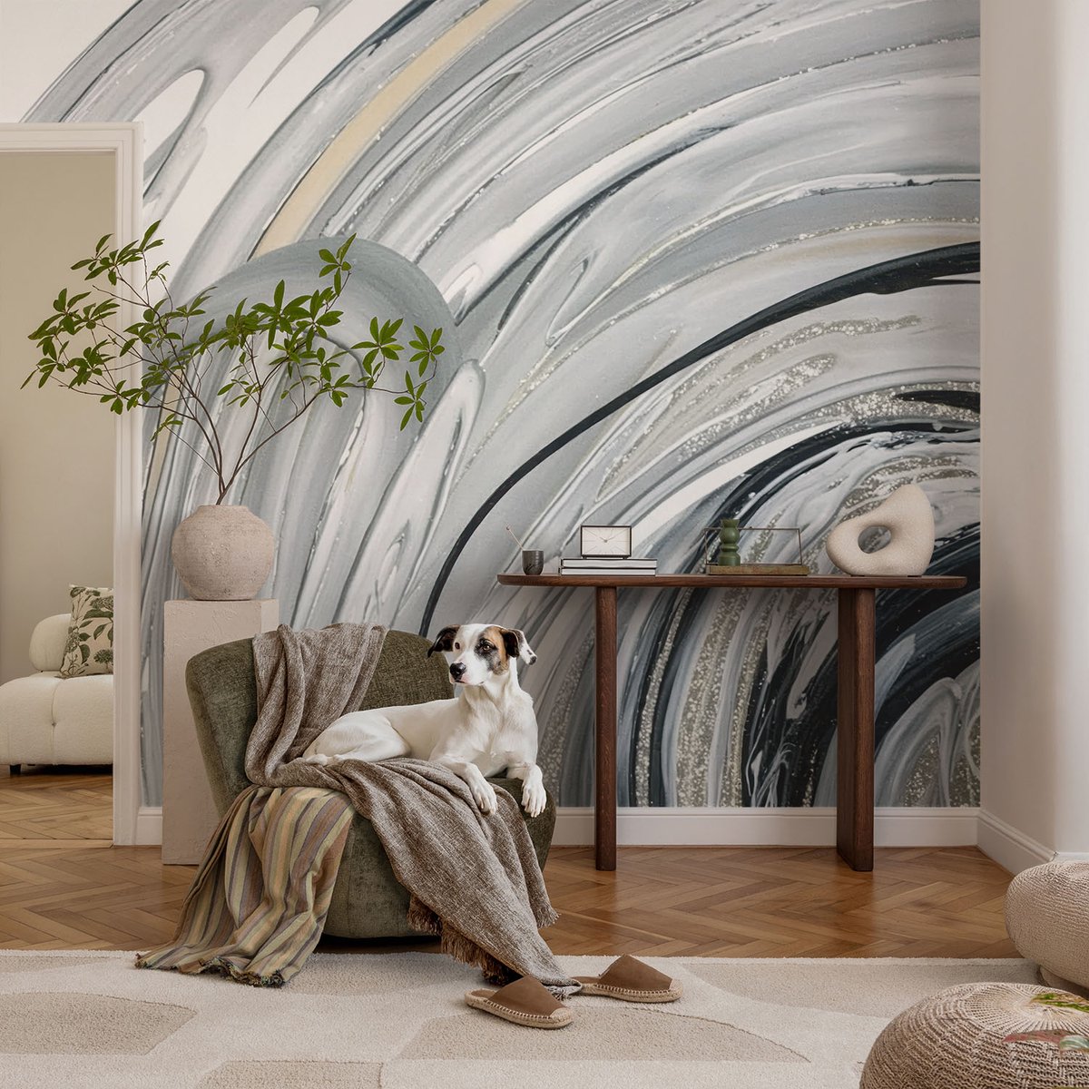Coloray Vliesbehang - Grijs Snellijm Behang - 104x70 cm - Abstract Marmer Fotobehang Vlies - Woonkamer behang Abstractie - Muurschildering - Woonkamer behang