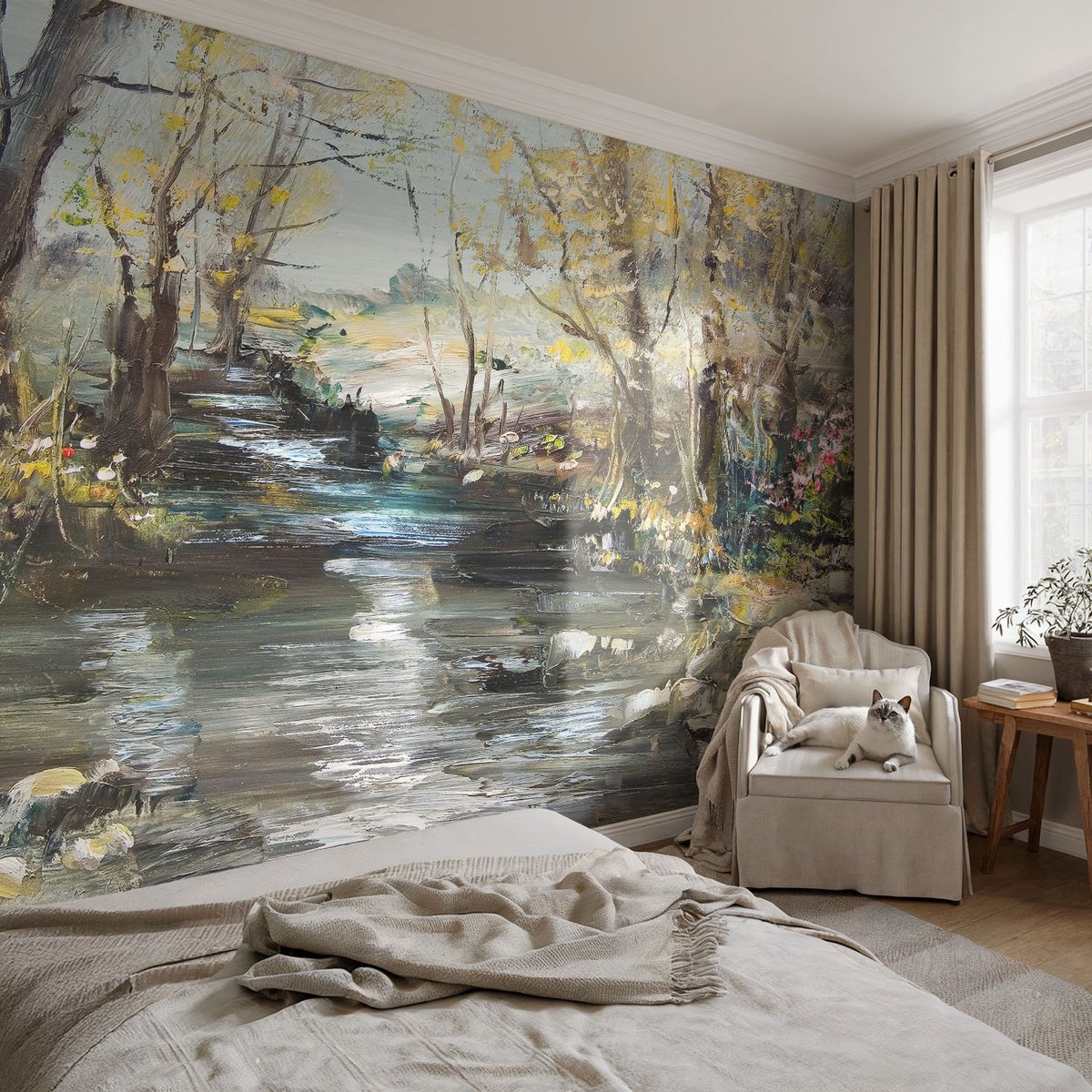 Coloray Vliesbehang - Groente Snellijm Behang - 104x70 cm - Bosbeek Muurschildering - Gang behang Landschappen - Fotobehang Vlies - Slaapkamer behang