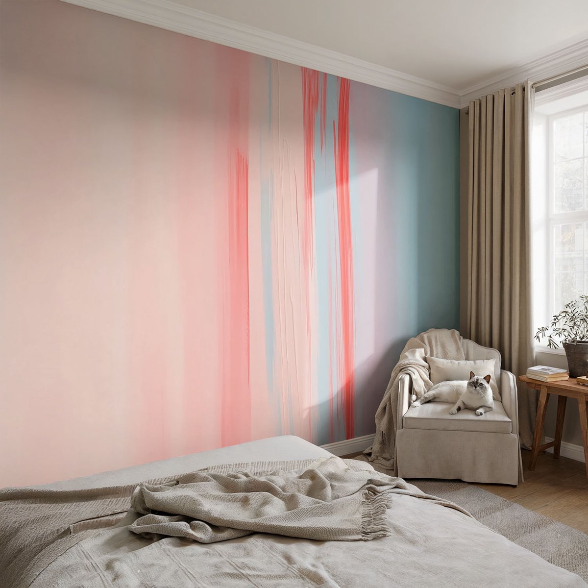 Coloray Vliesbehang - Roze Snellijm Behang - 104x70 cm - Kleuren Van Harmonie Muurschildering - Gang behang Abstractie - Fotobehang Vlies - Gang behang