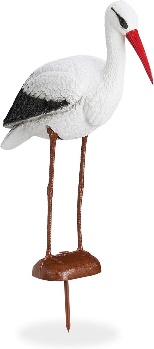 4x Tuinbeeld ooievaar, decoratie voor tuin, terras, reigerverjager, kraamvogel geboorte, HBD 80 x 22 x 64 cm, wit/rood
