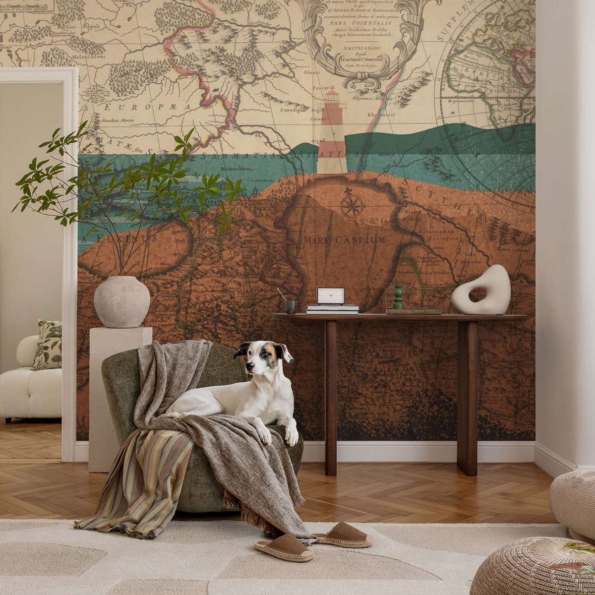 Coloray Vliesbehang - Bruin Snellijm Behang - 104x70 cm - Historische Kaart Muurschildering - Slaapkamer behang Kaarten - Fotobehang Vlies - Gang behang