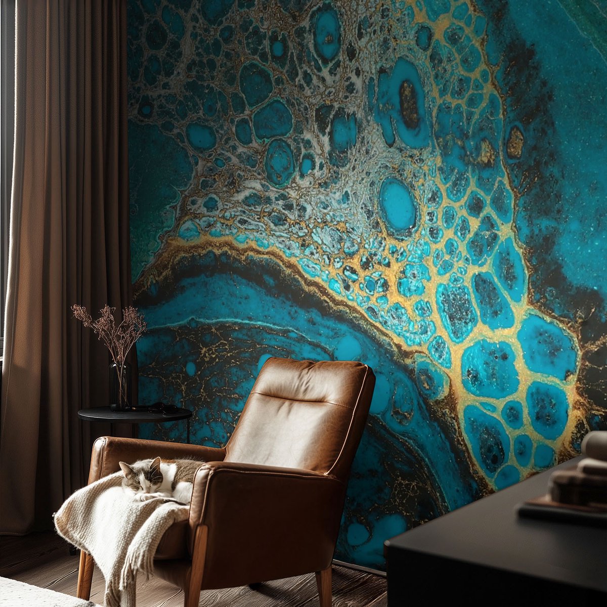Coloray Vliesbehang - Blauw Snellijm Behang - 104x70 cm - Abstracte Structuur Muurschildering - Gang behang Abstractie - Fotobehang Vlies - Slaapkamer behang