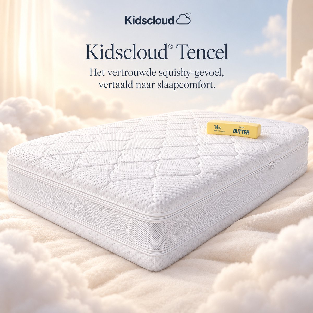 Kidscloud Squishy Tencel Kindermatras 70x200 cm – 23 cm – NASA Traagschuim & Hybri-Foam wit
