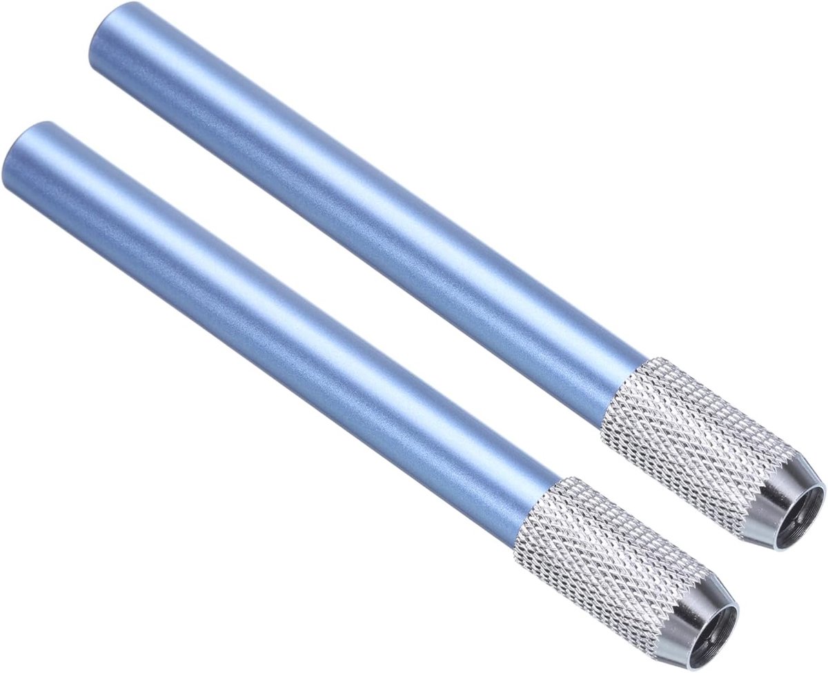 Potloodverlengers - Penhouders Potloodverlengstukken - Tekenen en Schrijven - Metalen Kop Antislip Grip - 2 stuks - Blauw