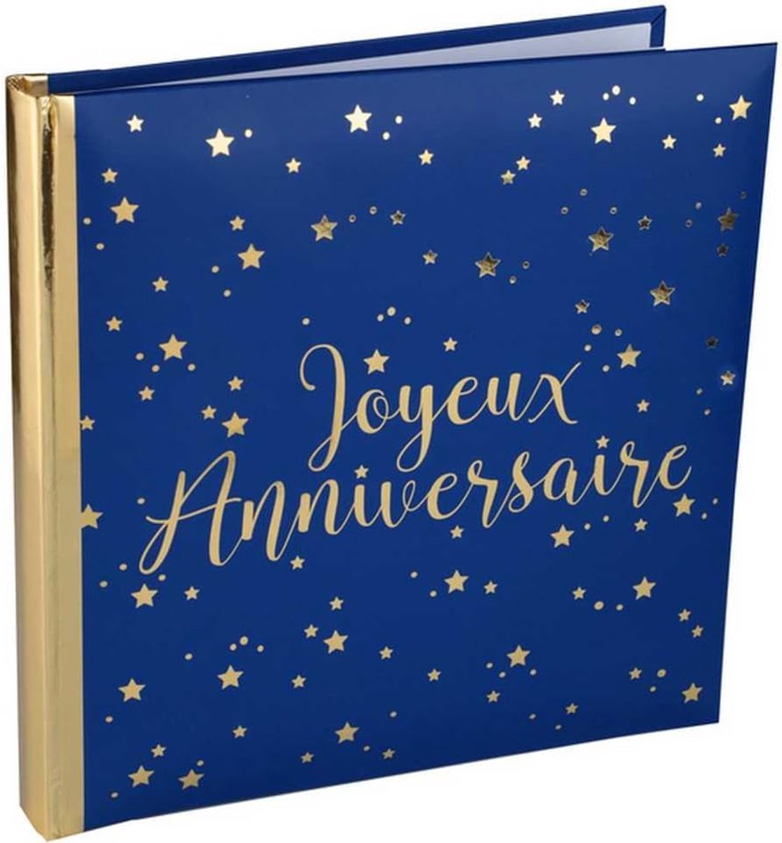 Gastenboek"Joyeux Anniversaire", marineblauw en goudkleuren