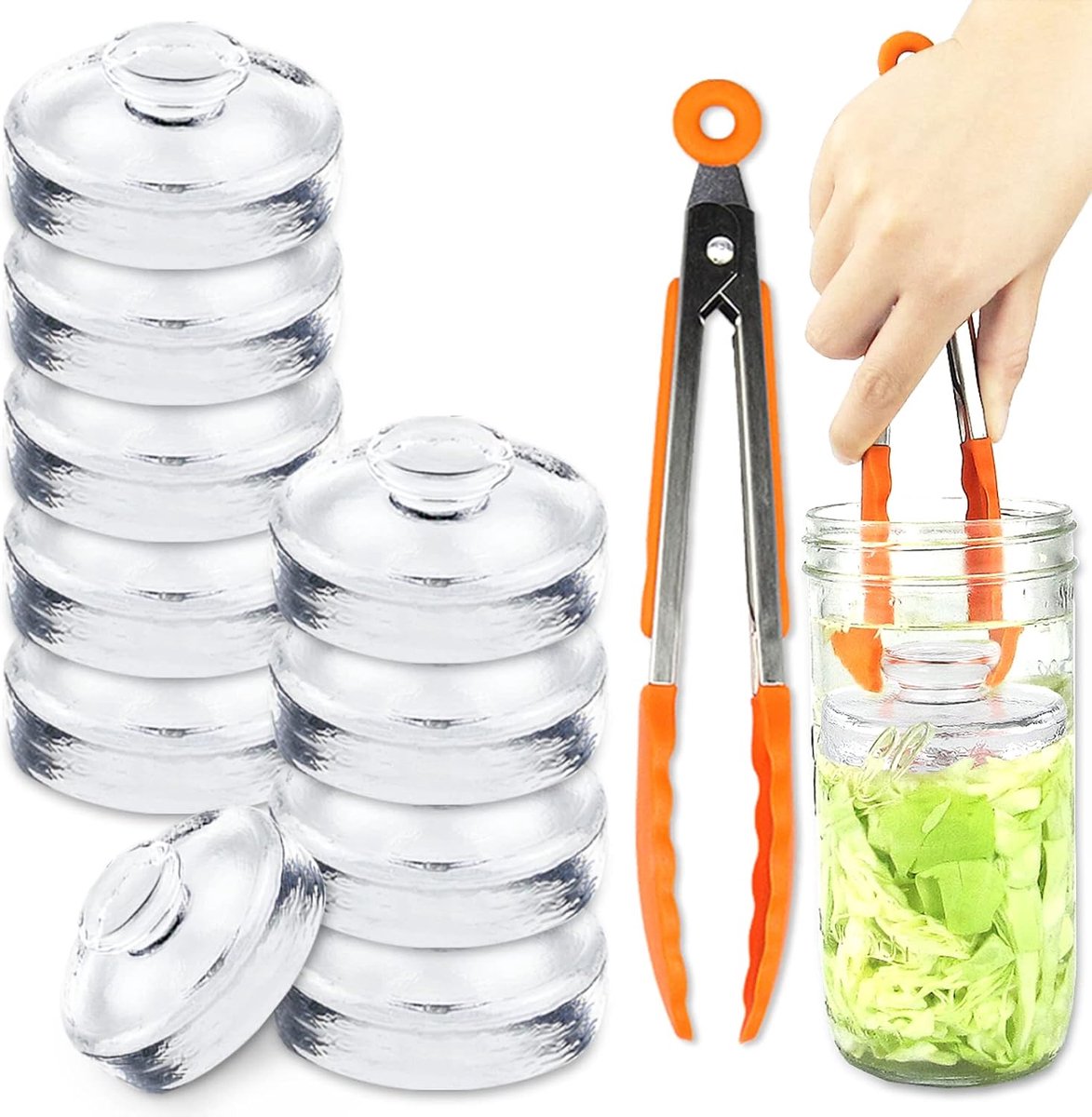 10-pack glazen fermentatiegewichten met gemakkelijke grip handgreep en uniek textuurontwerp voor grote potten met brede opening