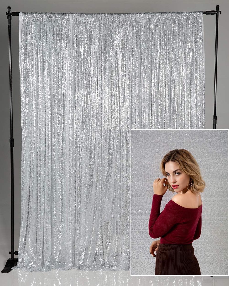 Fotografie achtergrond zilver pailletten bruiloft wooncultuur rekwisieten pasgeborenen fotografie flits gordijn 1,25 x 2,15 m