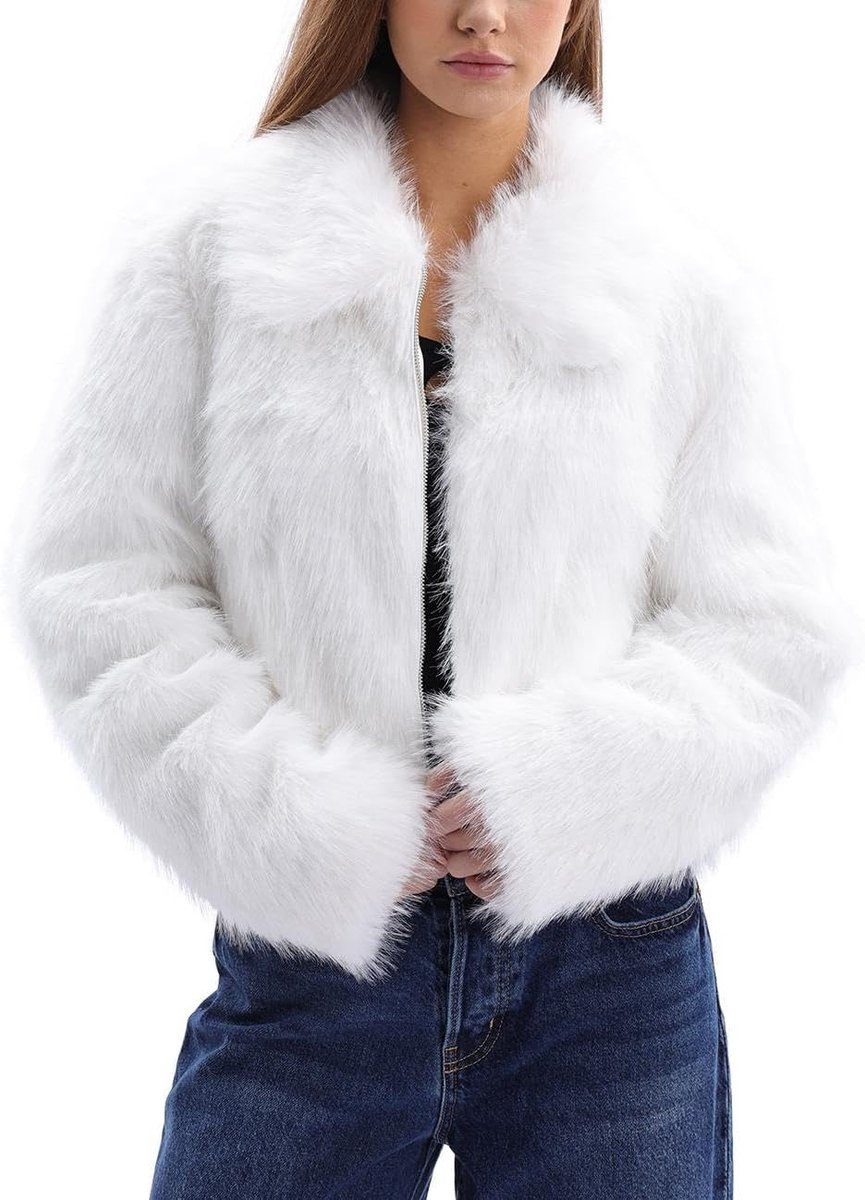 Bontjas voor dames, bontjas kunstbont jas imitatiebont mantel bontjas, korte pluche jas winterjas jassen, faux fur jas met ritssluiting en zakken
