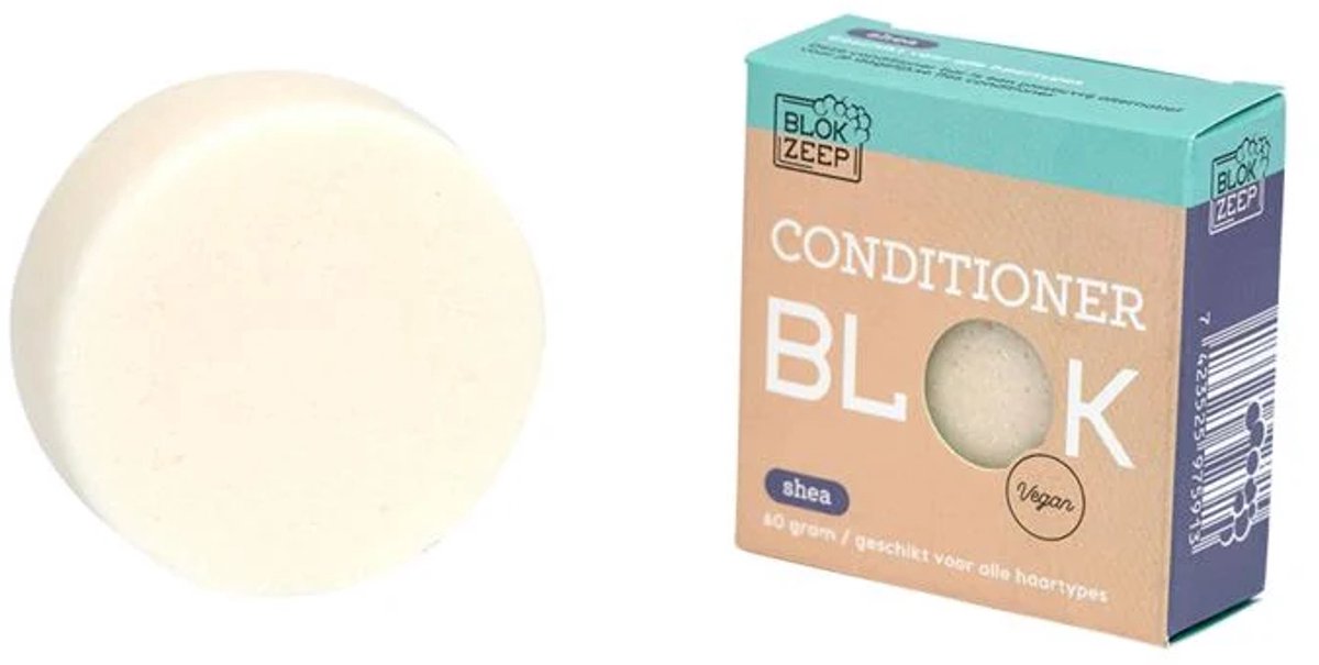 Blokzeep Conditioner Bar Shea 60 gram - plasticvrij, sulfaatvrij, zonder siliconen, zonder parabenen, palmolievrij, vegan, dierproefvrij